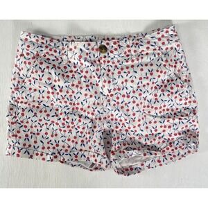 Y2K So Juniors Cuffed Shorts Size 7 White w/Cherries Print Stretch Mid-Rise